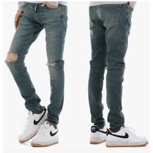 Represent mens destroyer blue cream denim distressed jeans size 36